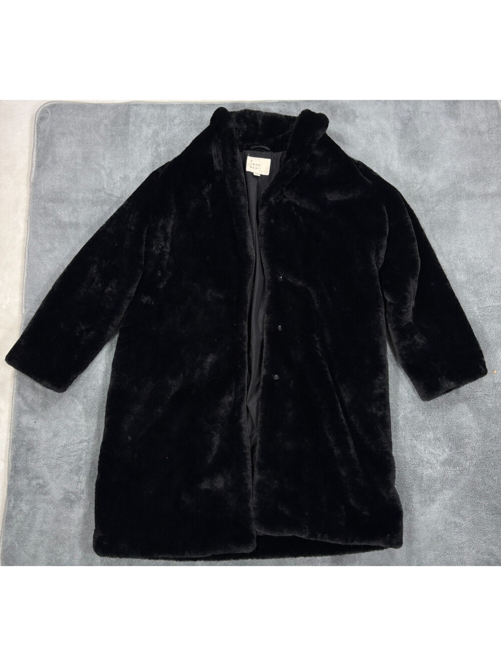 A New Day Womens Large Black Faux Fur Longline Coat Snap Front Lined